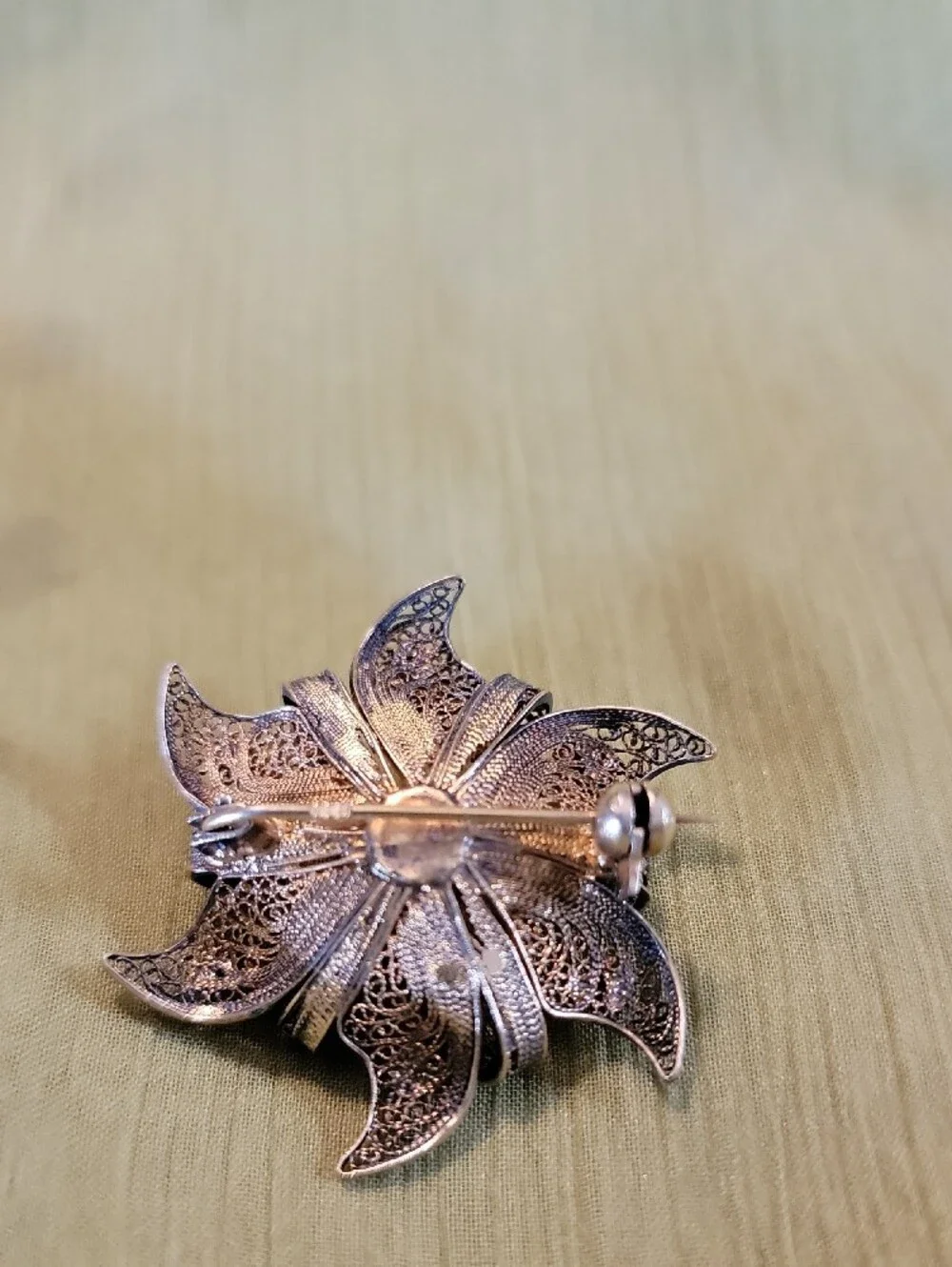 Vintage Sterling Silver Gold Accent Tone Flower Brooch